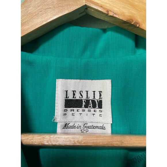 Vintage‎ Leslie Fay Women's Teal Gold Pearl Button Up Midi Collared Dress Sz 12P - Picture 8 of 12